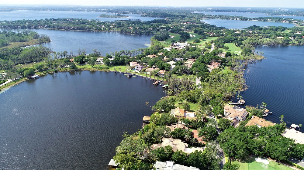 Aerial view of Orlando's lakefront properties for sale